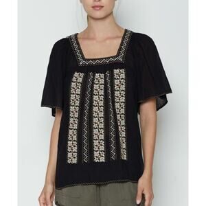 Joie Tahoma Square Neck Embroidered Short Sleeve Blouse Size Small